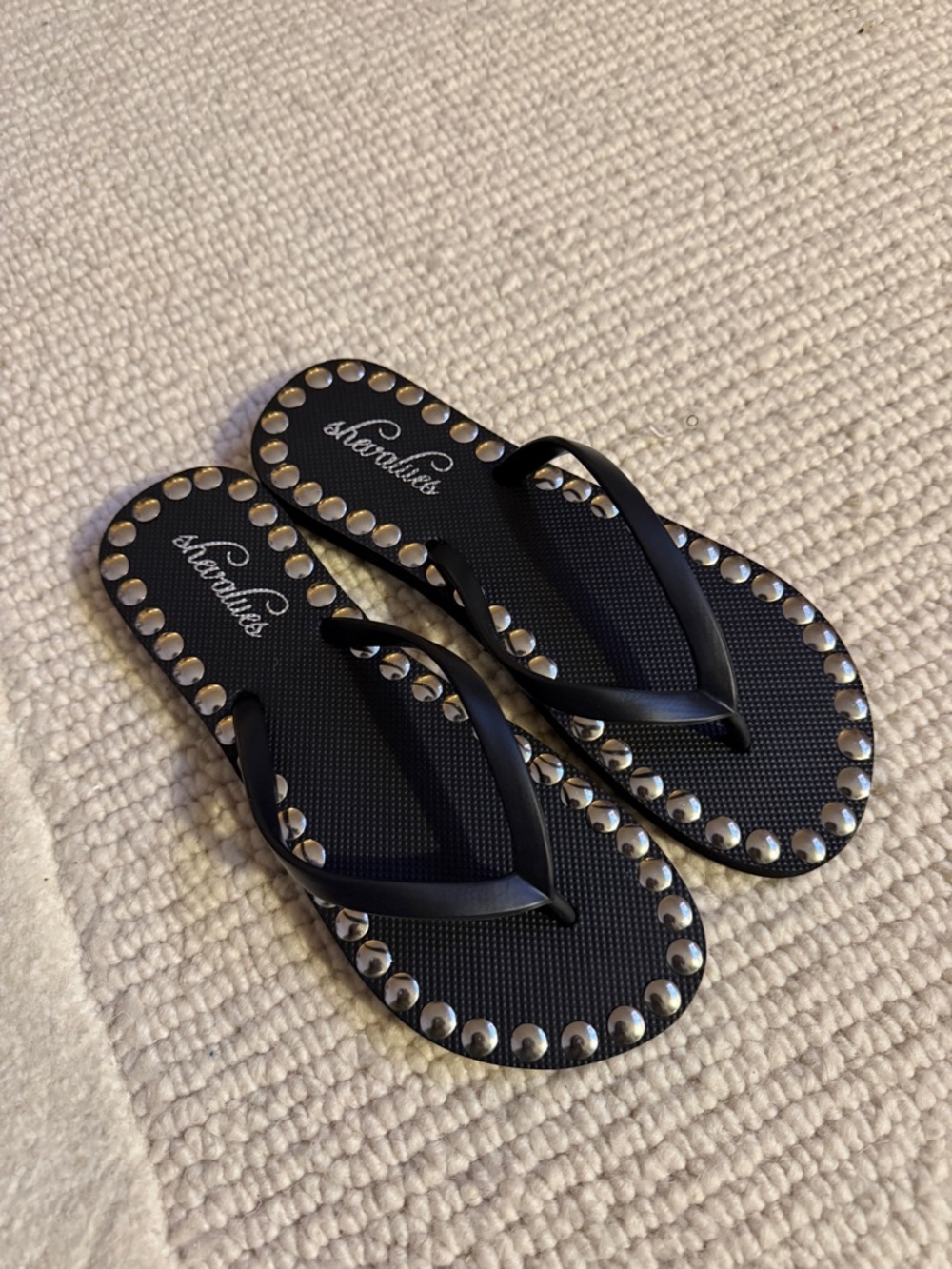 Black Studded Flip Flop Sandals